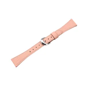 Pink litchi grain leather watch strap with silver buckle, stylish replacement band for women.