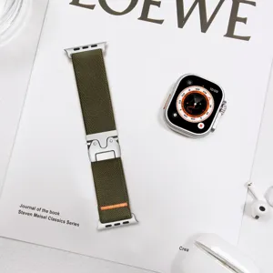 Cinturino per orologio in nylon intrecciato con fibbia in metallo compatibile Apple Watch