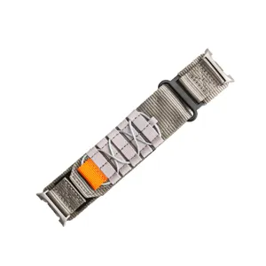 Outdoor sports nylon woven loop watch band with titanium buckle and secure velcro design.