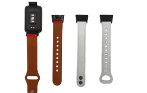 Replacement leather watch straps with metal buckle and connector for Xiaomi Smart Band 7 Pro.