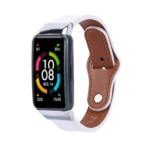Cinturino di ricambio in vera pelle con connettore in metallo per Huawei Honor Band 6.