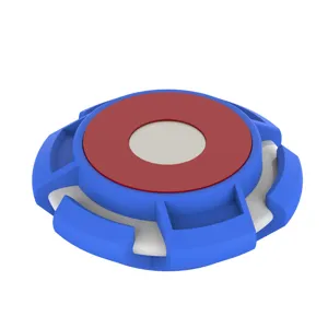 Detail view of magnetic protective case for Apple AirTag, blue and red holder design.