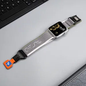 Bracelet de montre en nylon pour Apple Watch Ultra 2 S9 S10, bracelet boucle grise et verte.