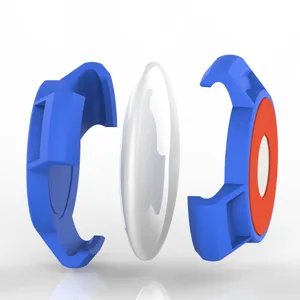 Detailed view of magnetic protective case for AirTag, showing disassembled structure design.