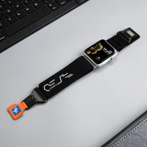 Bracelet de montre en nylon noir trail loop compatible avec Apple Watch ultra 2 série 9 10 velcro