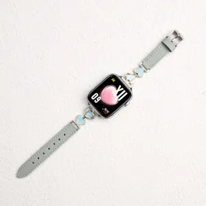 Leather metal heart apple watch strap replacement women green smart watch band accessory