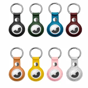 AirTag Leather Protective Case With Metal Keychain Faux Leather Tracker Holder Anti-Lost Cover For Smart Finder