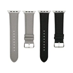Bracelets de montre en cuir de rechange compatibles avec Apple Watch, gris et noir.