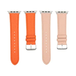 Bracelet de rechange en cuir pour Apple Watch, design litchi, élégant et résistant au quotidien.