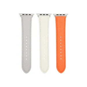 Bracelets de rechange en cuir compatibles Apple Watch, texture litchi, pack de 3 coloris.