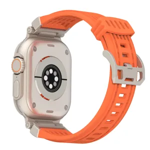 Rugged silicone watch strap and protective case replacement compatible with Apple Watch Ultra.