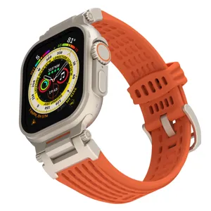 Silicone sports watch strap for Apple Watch Ultra 49mm, breathable orange replacement band.