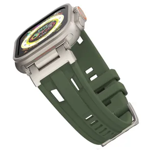Olive green silicone watch strap replacement band compatible with smartwatches rugged design.