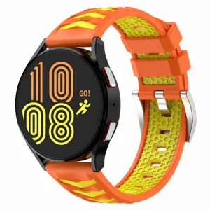 Dual-color silicone watch band replacement compatible with Samsung smartwatch models.