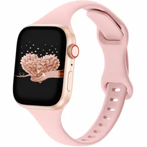 Silicone watch strap compatible with apple watch pink band replacement accessories detail shot.