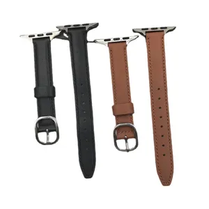 Cinturino di ricambio in vera pelle compatibile con Apple Watch, design elegante e sottile.