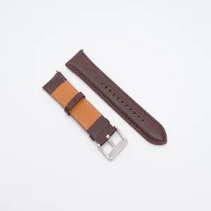 Bracelet de montre en cuir marron véritable 20mm de rechange avec boucle métallique.