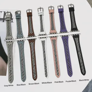Bracelet de Montre en Cuir Véritable Compatible Avec Bracelet Apple Watch Design Sergé Boucle Ardillon en Acier Inoxydable