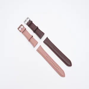 Bracelet de montre en cuir veritable 20mm de rechange avec couture classique et boucle metal.