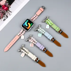 Compatible avec le bracelet Apple Watch, bracelet de rechange en cuir perlé charm.