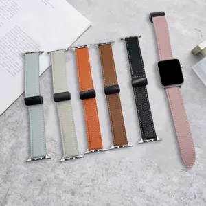 Cinturino di Ricambio in Vera Pelle Minimalista Fibbia Pieghevole Magnetica Compatibile Con Apple Watch Ultra SE Serie