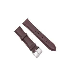 Bracelet de montre de remplacement en cuir marron avec coutures et boucle metallique