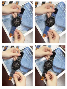 Bracelet de montre en toile de jean de rechange compatible montres connectées, sangle velcro solide