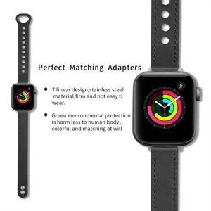 Replacement leather watch band for smartwatches, featuring secure metal buckle and sleek design.