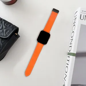 Cinturino in pelle arancione compatibile con Apple Watch fibbia pieghevole