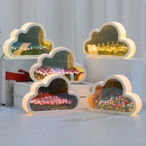 DIY Tulip Cloud Mirror Night Light USB And Battery Powered LED Flower Table Lamp Romantic Bedroom Decor Valentine Gift