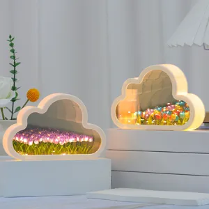 Handmade DIY tulip cloud mirror night light ambient table lamp home bedroom decor gift