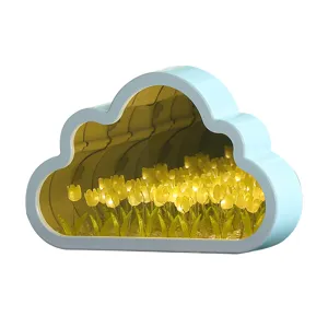Wolk tulp infinity spiegel nachtlicht LED bloem sfeer lamp voor thuis kamer decor