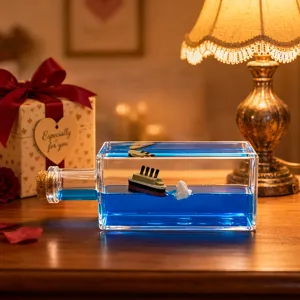 Creative Fluid Drifting Bottle Liquid Wave Cruise Ship Ornament Acrylic Resin Desk Decor