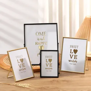 Modern Minimalist Metal Photo Frame Rectangular Tabletop Picture Frame Gold Black Glass Display Frame Home Decor
