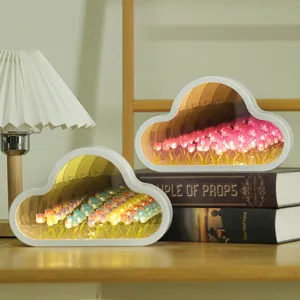 Wolke Tulpen Spiegel Nachtlicht DIY handgemachte Blumenmeer Ambiente Lampe Deko Geschenk