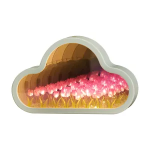 Wolke Tulpe Infinity Spiegel Nachtlicht DIY handgemachte Blumenmeer Tischlampe Geschenk