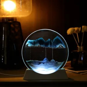 Luminous Quicksand Painting Ornament 3D Dynamic Flowing Sand Art Picture LED Light USB Powered Glass Home Decor