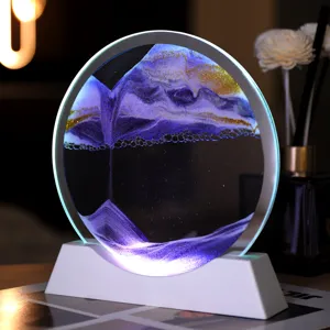 Glowing moving sand art picture round liquid motion toy desktop ornament home decor gift lamp