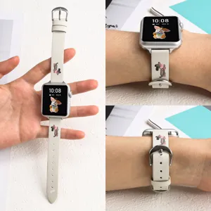 Cute dachshund printed leather watch strap compatible with Apple Watch Series SE 9 10 detail view