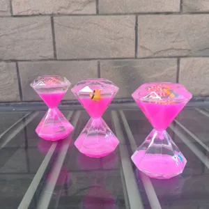 Roze diamant vloeistof timer detail, creatief acryl olie lek bureau speelgoed en decoratie.