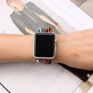 Colorful braided nylon elastic strap replacement compatible with Apple Watch series SE 9 8 7 6 5 4