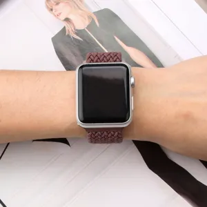 Braided nylon watch strap compatible with smart watch, elastic replacement band for daily wear.