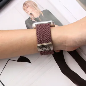 Nylon braided magnetic watch band detail shot, featuring cute cat metal buckle for iWatch.