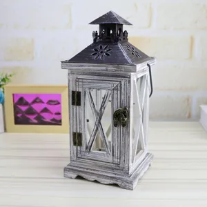Vintage wooden candle lantern decorative rustic hurricane lamp for home tabletop decoration