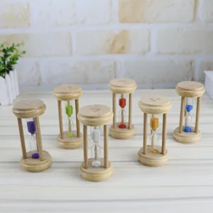 Wooden hourglass timer set with colorful sand, creative home desk decor ornament 3 min