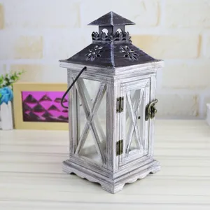 Vintage wooden candle lantern rustic home decorative centerpiece for table tabletop interior