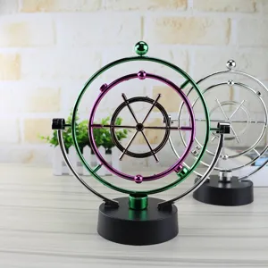 Détail du globe céleste à mouvement perpétuel, jouet scientifique en métal et décor de bureau.
