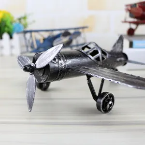 Vintage handmade iron airplane model retro metal aircraft figurine desktop decor sculpture