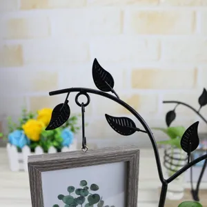 Hanging double-sided photo frame with hydroponic vase, metal leaf stand tabletop decor