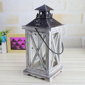 Vintage wooden candle lantern rustic wood candle holder for home decor table centerpiece